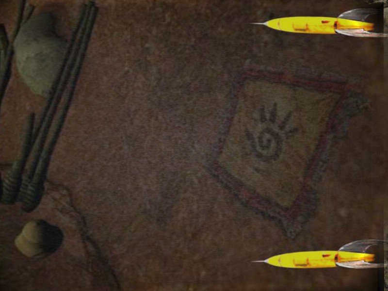 The linking cloth in the Gira cave with two yellow rockets